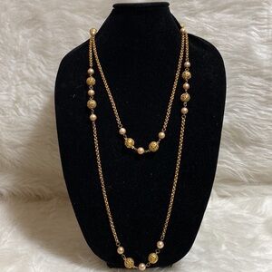 Trifari Rolo Link Patina Faux Pearl/ Bead Necklace